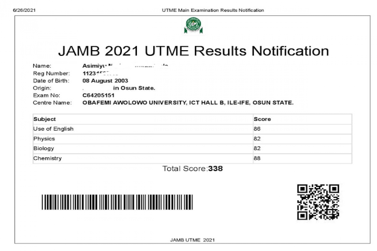 Check JAMB Result- Jamb result sample 2022